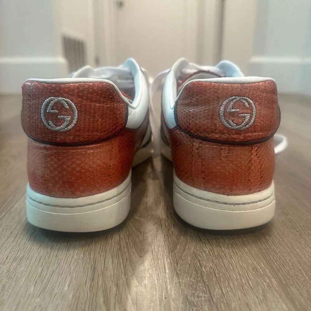 Retro Red Gucci Python Leather Low Top Interlocking G Sneakers Size 9G US 10